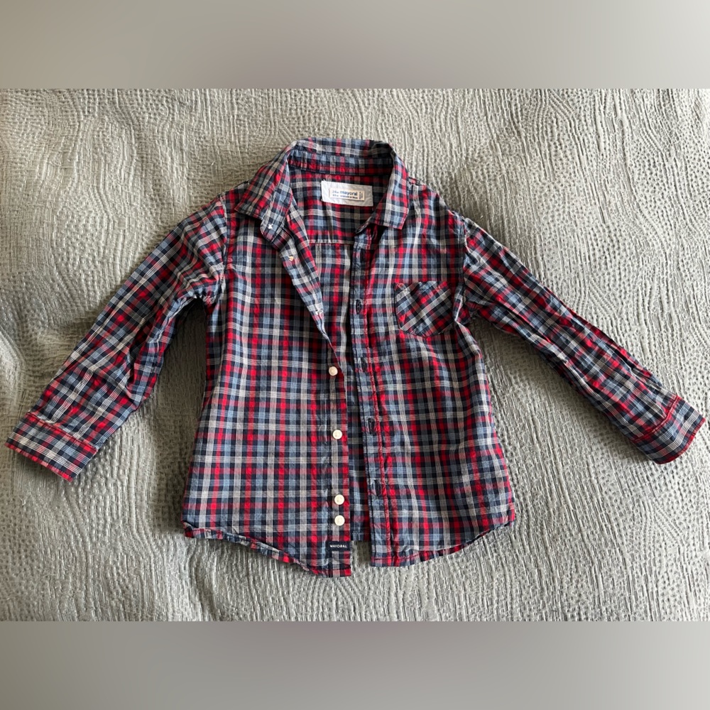 Like new Mayoral boys blue and red button down, 24mo